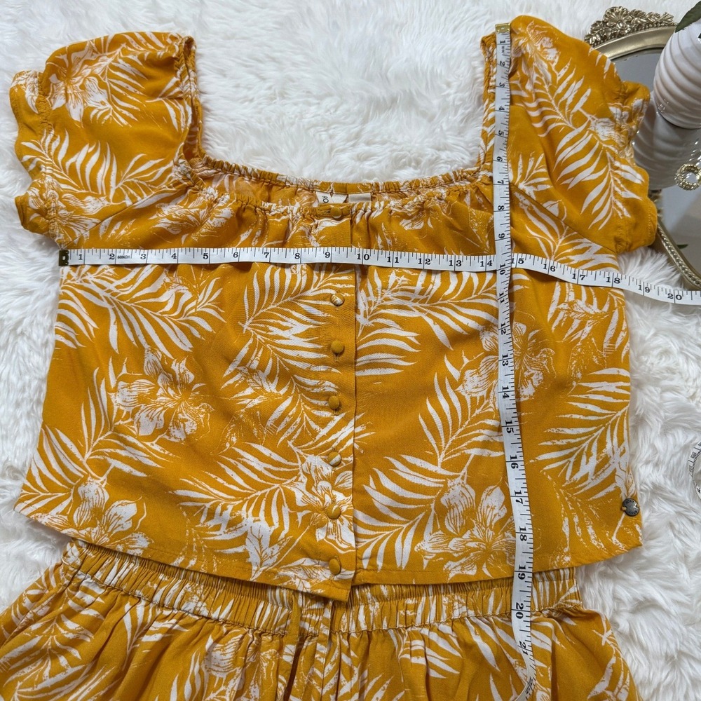 Roxy Women 2 Piece Set Mustard Yellow Tropical Floral Crop Top Mini Skirt Size M - Picture 4 of 8